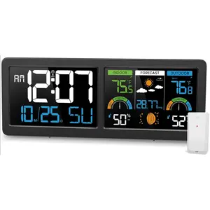 Weather Stations  Indoor Outdoor Thermometer with Atomic Clock,  Color Display Digital Temperature Humidity Gauge with Brometer, Comfort , and Adjustable Backlight (Black)