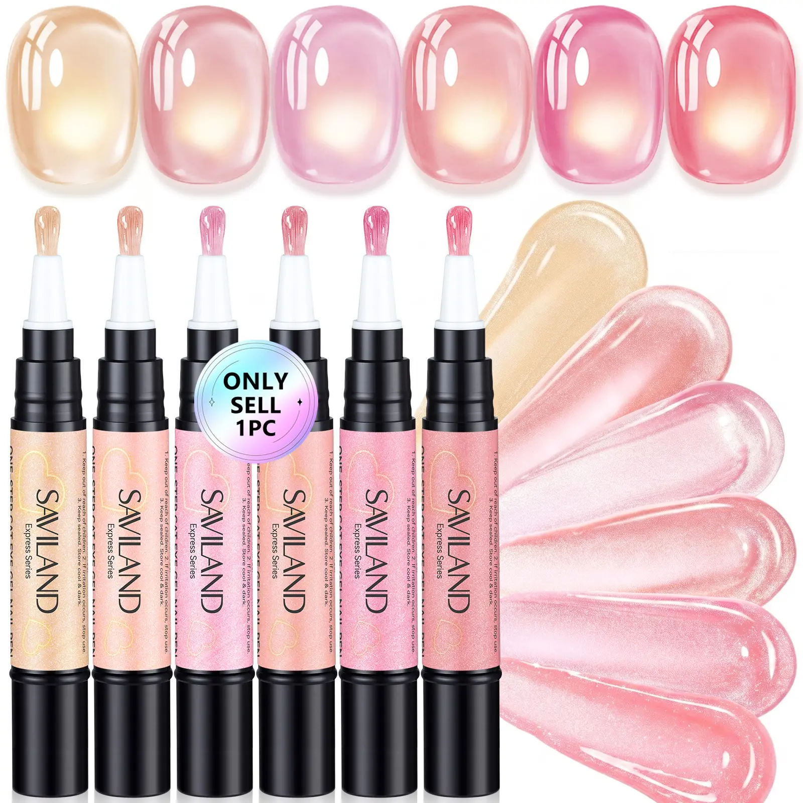 SAVILAND Gel Nail Polish Pen Sheer Nude Light Pink Blush Cat Eye 3 in 1 Base Color Top Gel Portable Travel Size 4ml UV Lamp Required for Home DIY Manicure Nail Art Women Gift