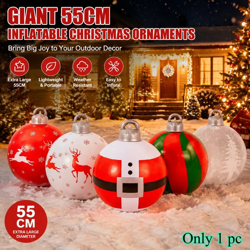 55cm Large Inflatable Christmas Ball – PVC Outdoor Ornament for Yard Garden Party, Lightweight & Easy to Inflate