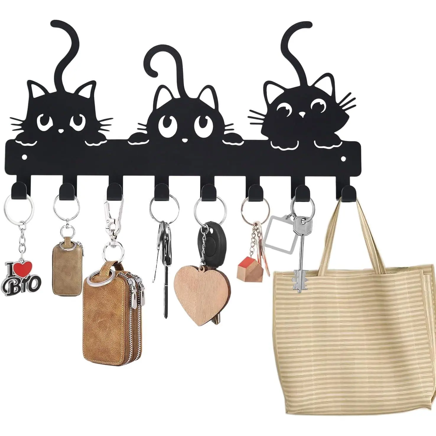 Key Hooks Holder for Wall Mounted with 8 Hooks, Black Cute  Key Hanger Rack Wall Decorative for , with Mounting Hardware,  Leash Holder, Entryway, Hallway, Office  to Hang