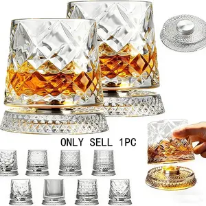 360° Rotating Whiskey Glass, Thick Bottom Design, Lead-Free Premium Glass, Ideal for Bourbon and Scotch Whisky, Unique Gift for Men, Home Barware, Whiskey Glass Set, Drinkware, Bourbon Drinking Glass, Crystal Whiskey Glass