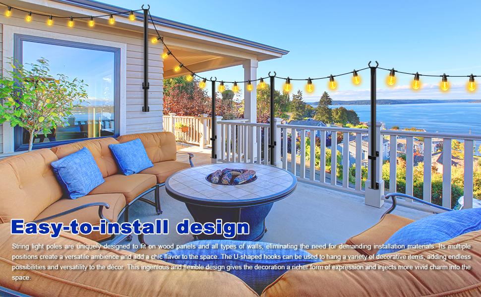 2-8Pack 5 Ft String Light Poles, String Light Poles for Outside with Fixing Clips,Metal Poles for Outdoor String Lights, Hanging Light Poles for Deck Fence Garden Backyard Wall Bistro