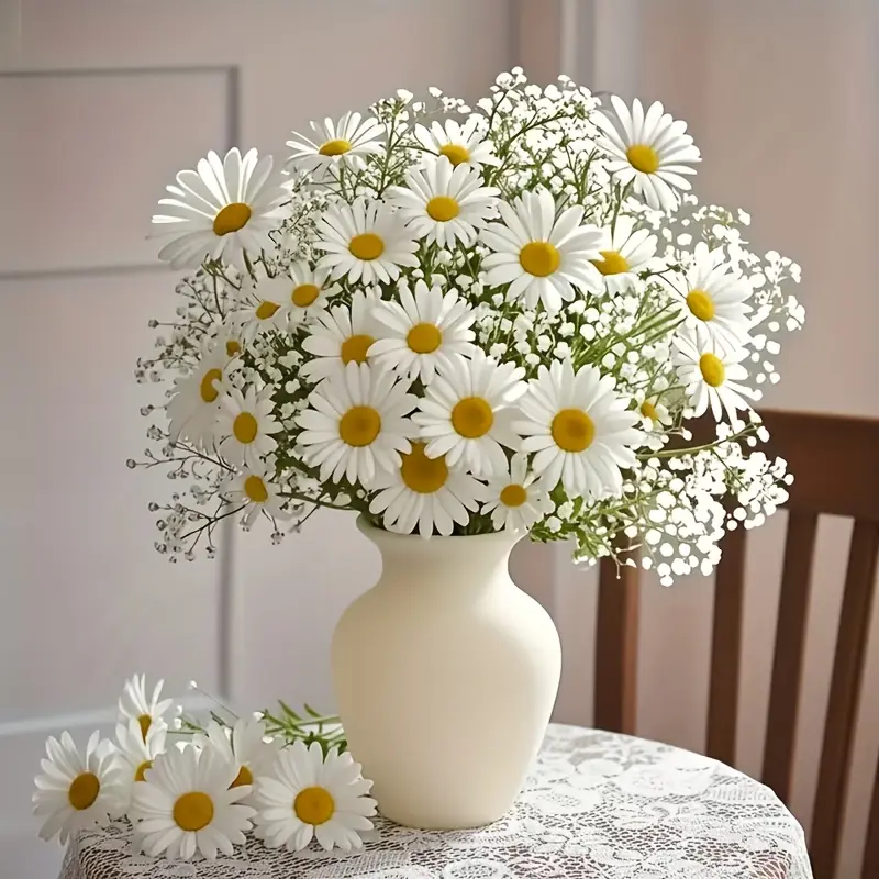 26 bunches of artificial flowers - artificial daisy flowers and white baby's breath - suitable for home decoration, DIY bouquets, DIY crafts, holiday table centerpieces, durable and versatile artificial flowers