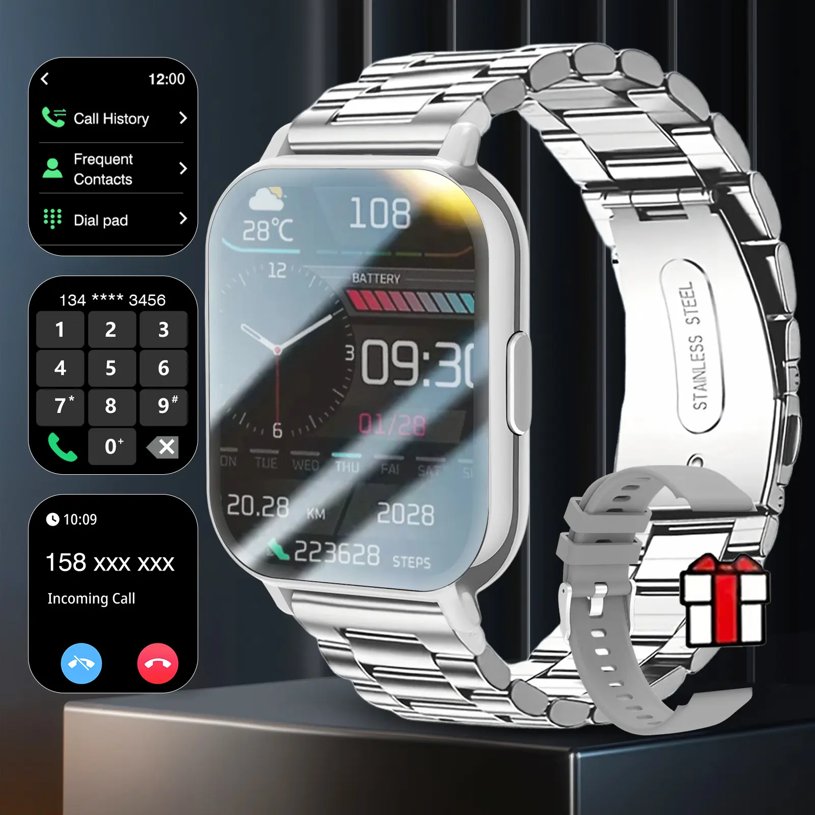 2026 Hot HD Touchscreen Smartwatch (Men Women): Wireless Calling, Camera, Music Control, Sport Modes, Alarm/SMS-Call Alert, Custom Screen, Works with iOS Android