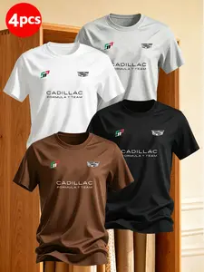 Men's Racing Home Cadillac F1 Team Logo 4-Piece Set Printed T-Shirts, Casual Loose-Fitting Long Sleeve Tops, Unisex Fashion Apparel