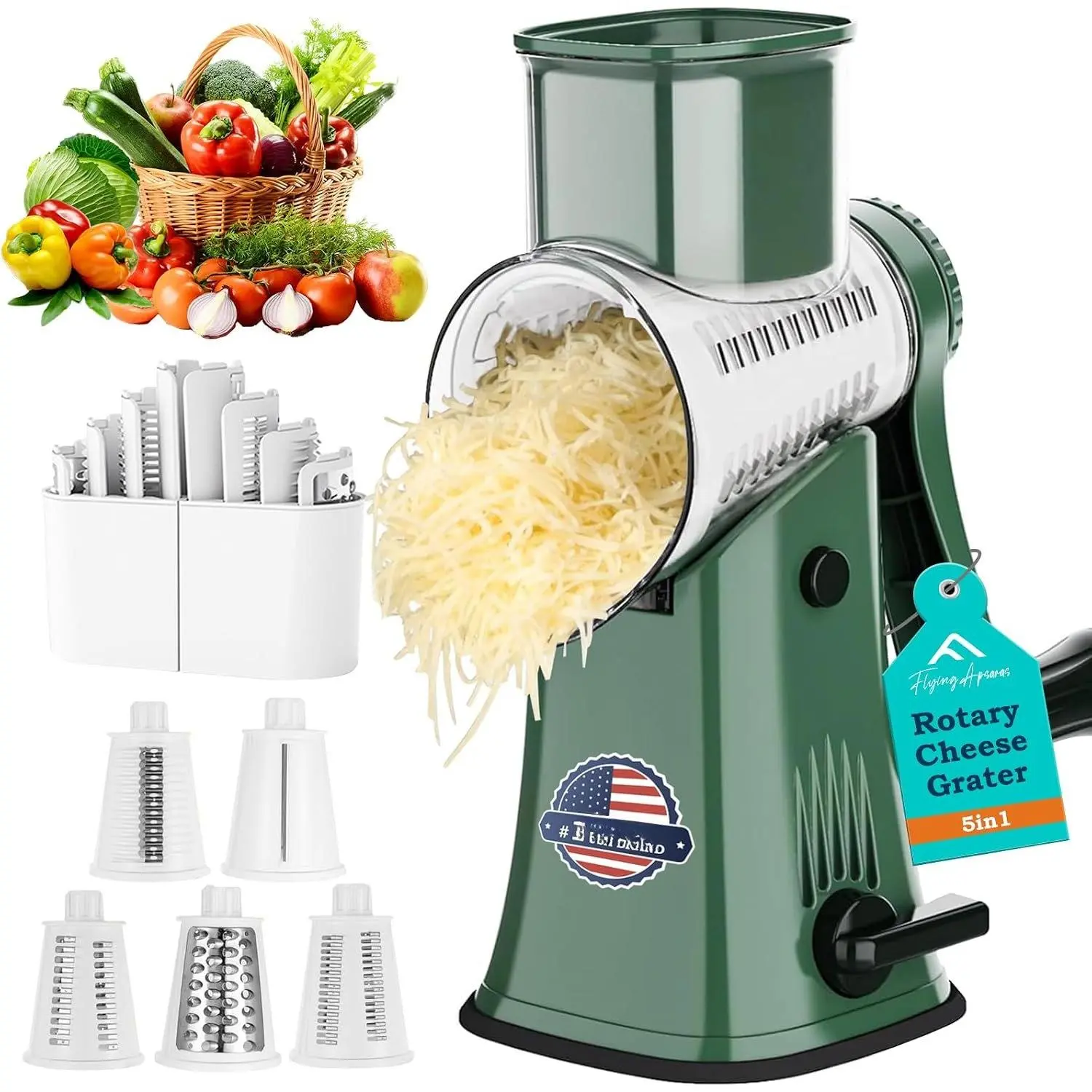 Rotary Cheese Grater, 5 in 1 Rotary Grater, Cheese Grater Hand Crank, Replaceable Stainless  Cheese Shredder, Cheese Slicer, Easy to Clean Kitchen Gadgets with Storage Box