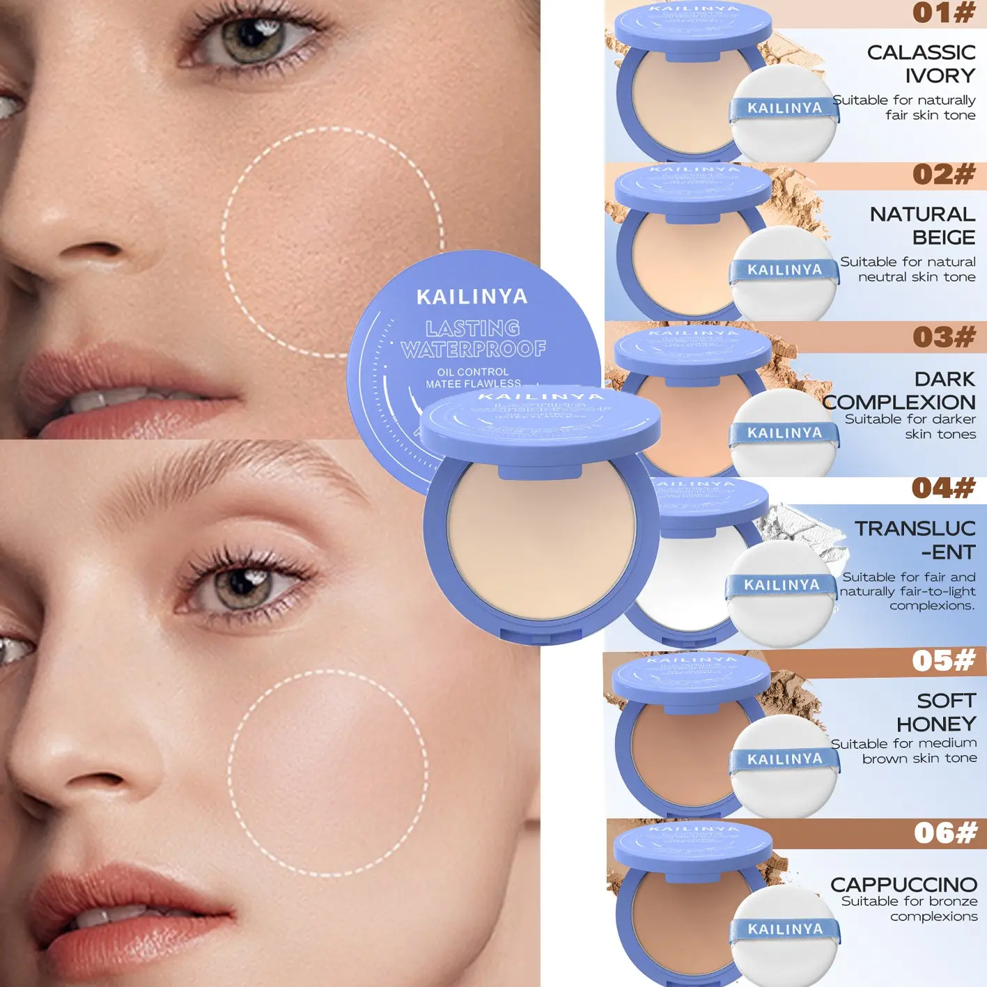 Multifunctional Setting Powder Cake, Makeup, Face Setting Powder, Waterproof Sweat-Resistant, Long-Lasting, Oil-Control, Brightening, 6 Colors, Concealer & Contour