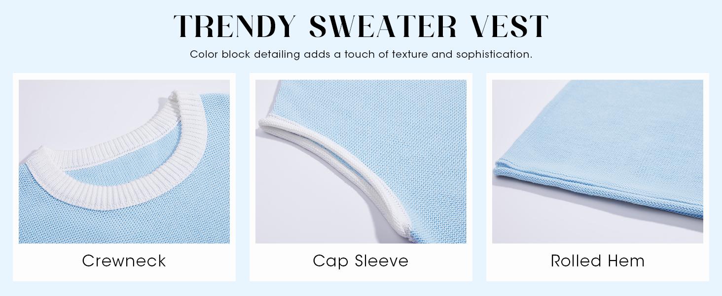 Saodimallsu Womens Summer Cap Sleeve Knit Tops Casual Sleeveless Sweater Vest Crew Neck Color Block 2025 Trendy Tank Top