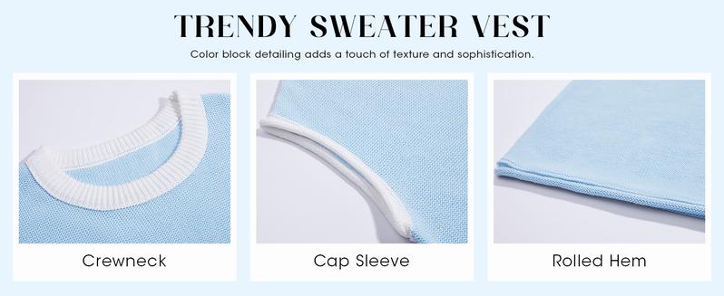 Saodimallsu Womens Summer Cap Sleeve Knit Tops Casual Sleeveless Sweater Vest Crew Neck Color Block 2025 Trendy Tank Top
