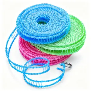 Clothesline,3 Pack Clotheslines for Outside, Adjustable Clothes line,Windproof Clothesline with Hooks, Indoor and Outdoor Laundry and Drying Lines,Ideal Camping & Travel Essentials (5 m/197 in)