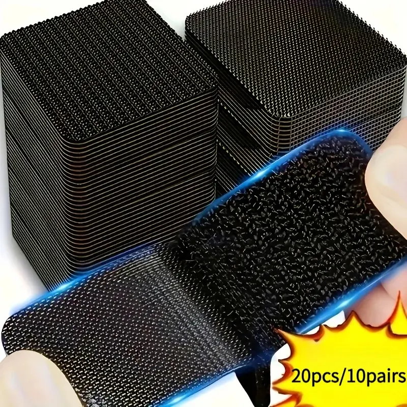 20pcs / 10pairs Heavy Duty Double Sided Carpet Grippers, Removable Hook & Loop Carpet Tape for Rugs, Tile, Linoleum & Vinyl Floors, Strong Adhesive Strips for Office Floor Installation & Easy Removal