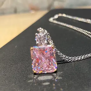 Sugar Cube Necklace Peach Blossom Trendy Exquisite Square Pendant Necklace