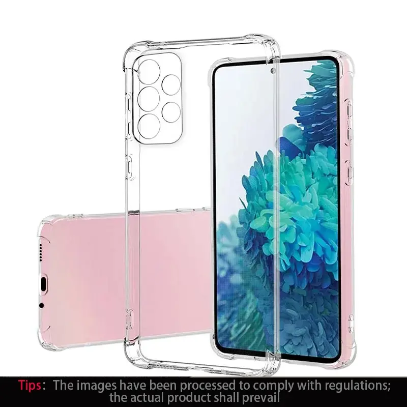 For Samsung Galaxy A73 A72 A53 A52 A52S A32 A33 A23 A13 4G phone cases, featuring a lightweight, fully transparent soft shell with corner air cushions. Durable protective case, slim-fit design, stylish phone accessory