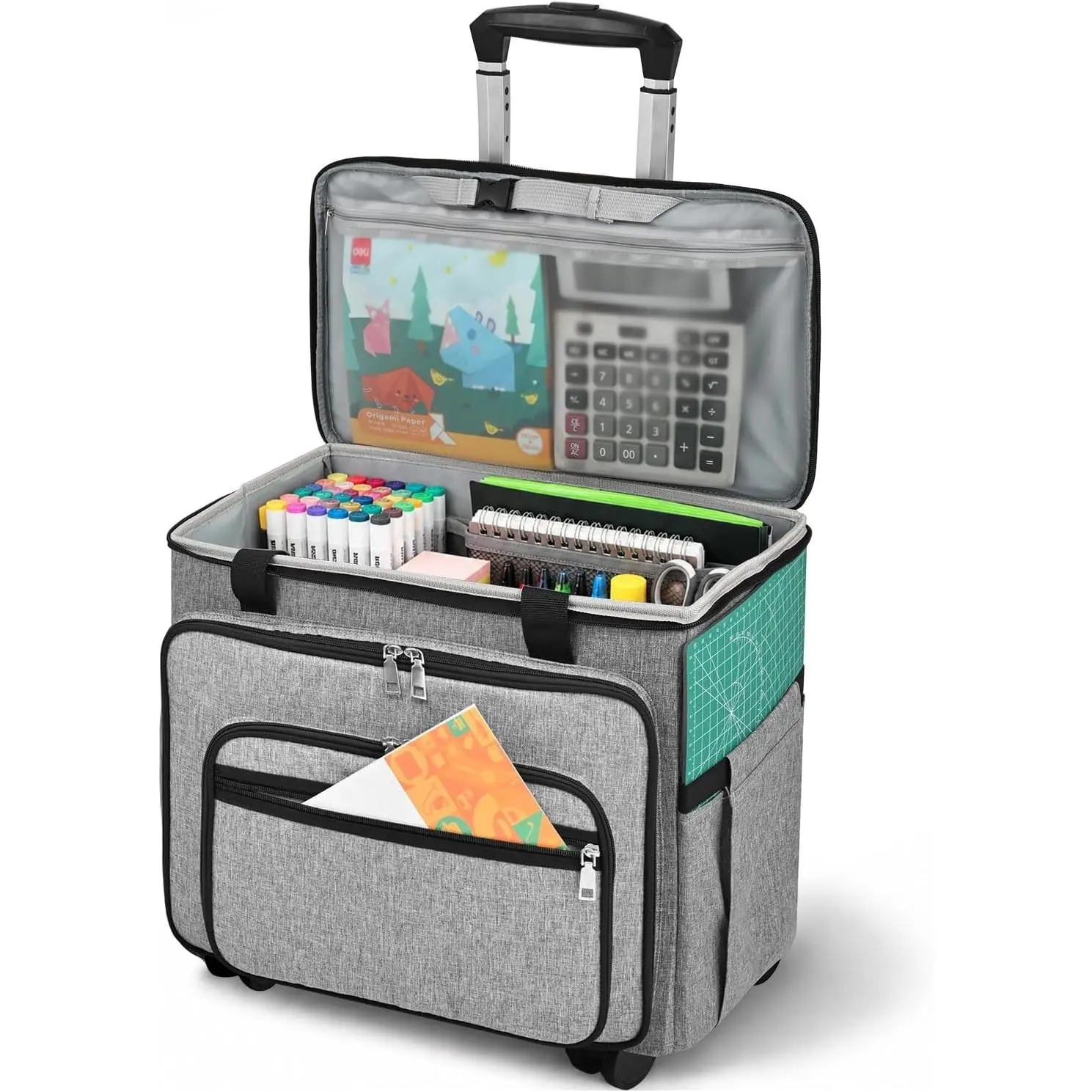 Women's Grey Multifunctional Rolling Briefcase - Detachable Dolly Rolling Bag, Wheel Bag for Work, Teaching