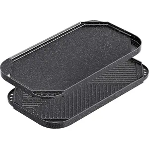 Nonstick Griddle Grill Pan, 19.5" x 11" Reversible Griddle Pan for Stove Top, Grill, or Campfire, Two Burner Cast  Grill, Rectangular Baking Flat and Ribbed Griddle Plate