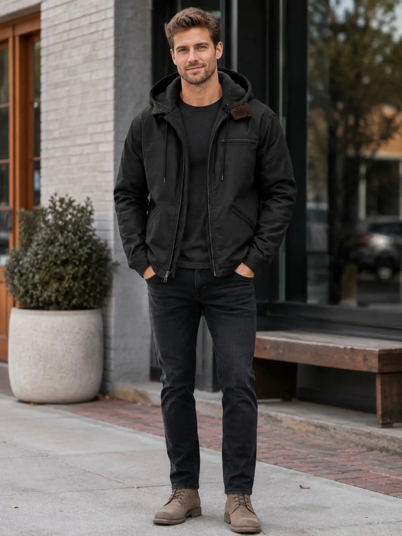 Men's Jacket Coat, Casual Retro Hooded Zipper Outerwear, Versatile Fashionable Blazer, Perfect for Daily Wear & Outdoor Activities