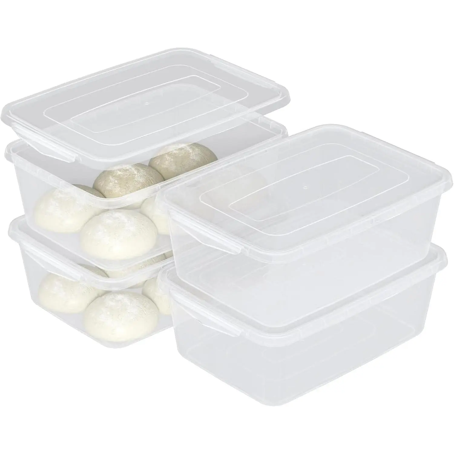14 L Clear Rectangular Plastic Dough Container with Lid, 4 Pack | Stackable Dough Box Proofing Container, Dishwasher Safe, ,  for Storing or Proofing Dough in Daily Baking