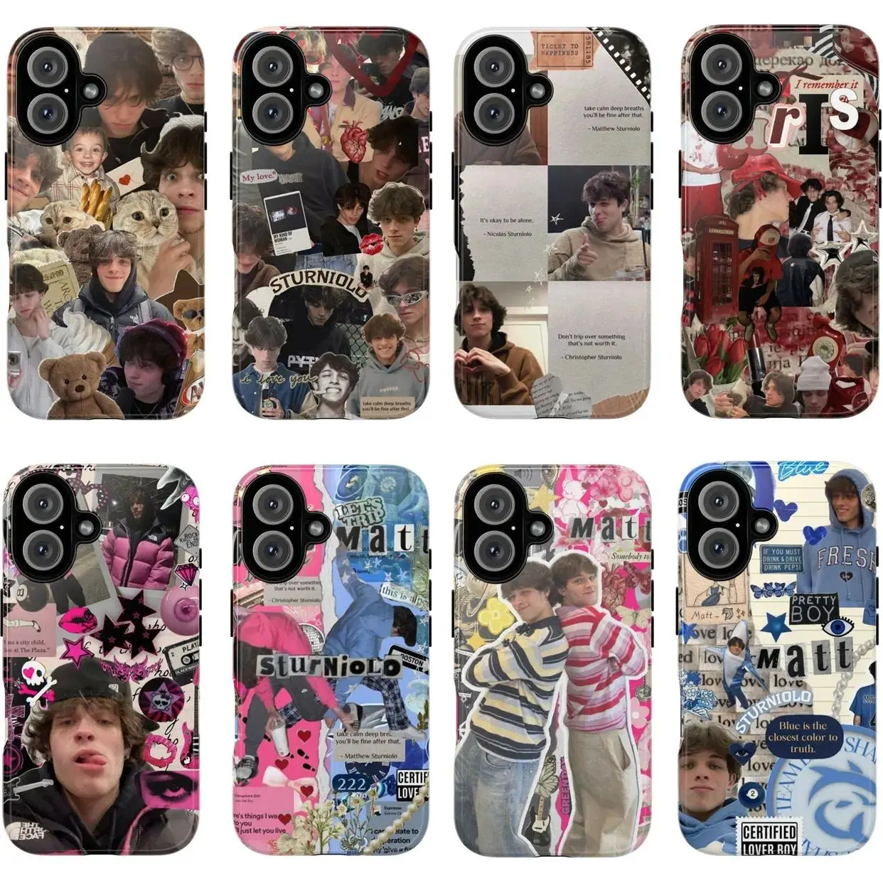 S-Sturniolo T-Triplets Phone Case Vintage Brown Aesthetic Teddy Bear Collage Cozy Fan Protective Cover Designed for iPhone 11-17 Pro Max/Plus & Samsung Galaxy S23-S25