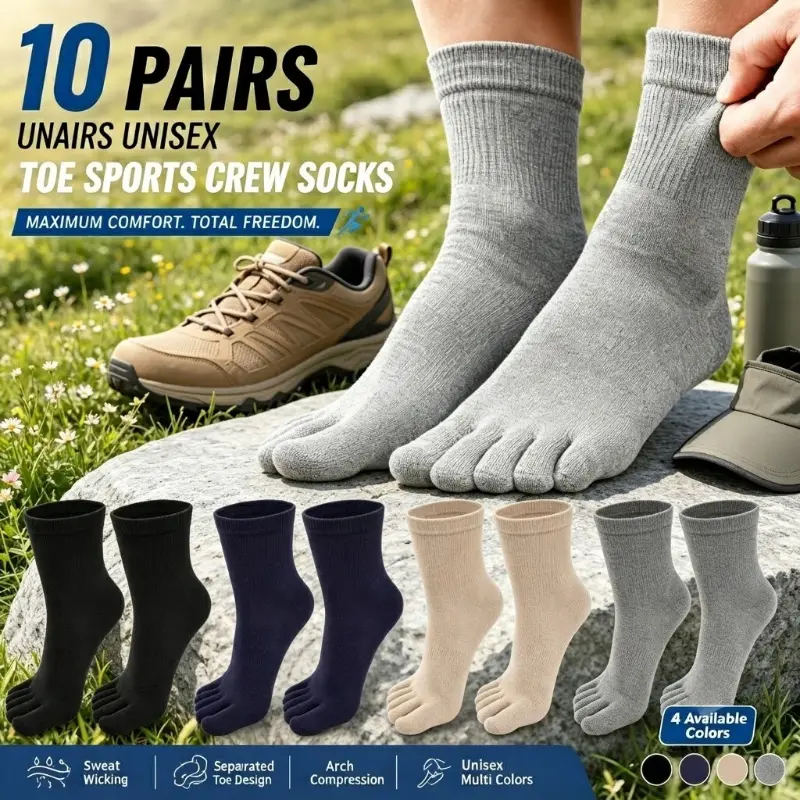 Unisex Athletic Performance Knit Sports Socks (10 Pairs) - Cotton, Breathable, Lightweight, Stretchy, Quick-Dry, Cushioned Sole, Non-Slip Heel Grip, Solid, Cold Wash Ok, Year-Round Use, Ideal for Running, Gym Training