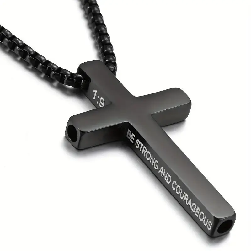 1pc Smoking Cessation Cross Breathing Necklace, 304 Stainless Steel 24 Inch Chain, Anxiety Relieving Smoking Cessation Aid Meditation Gift for Men Women with Bible Verses
