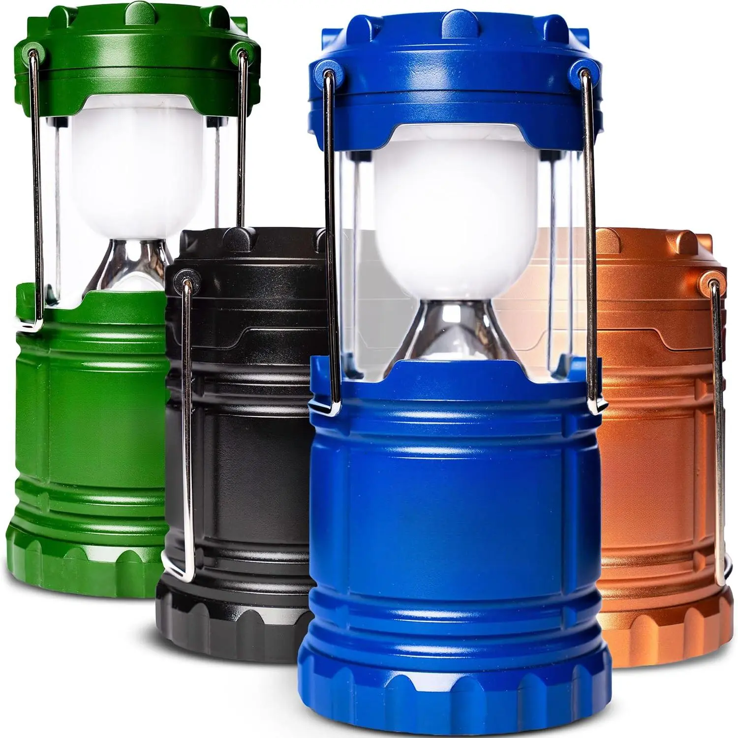Compact 4-Pack Multicolor LED Camping Lanterns - Battery-Powered, Tent Hanging Lights for Camping, Power Outages (Rechargeable Batteries Not Included)