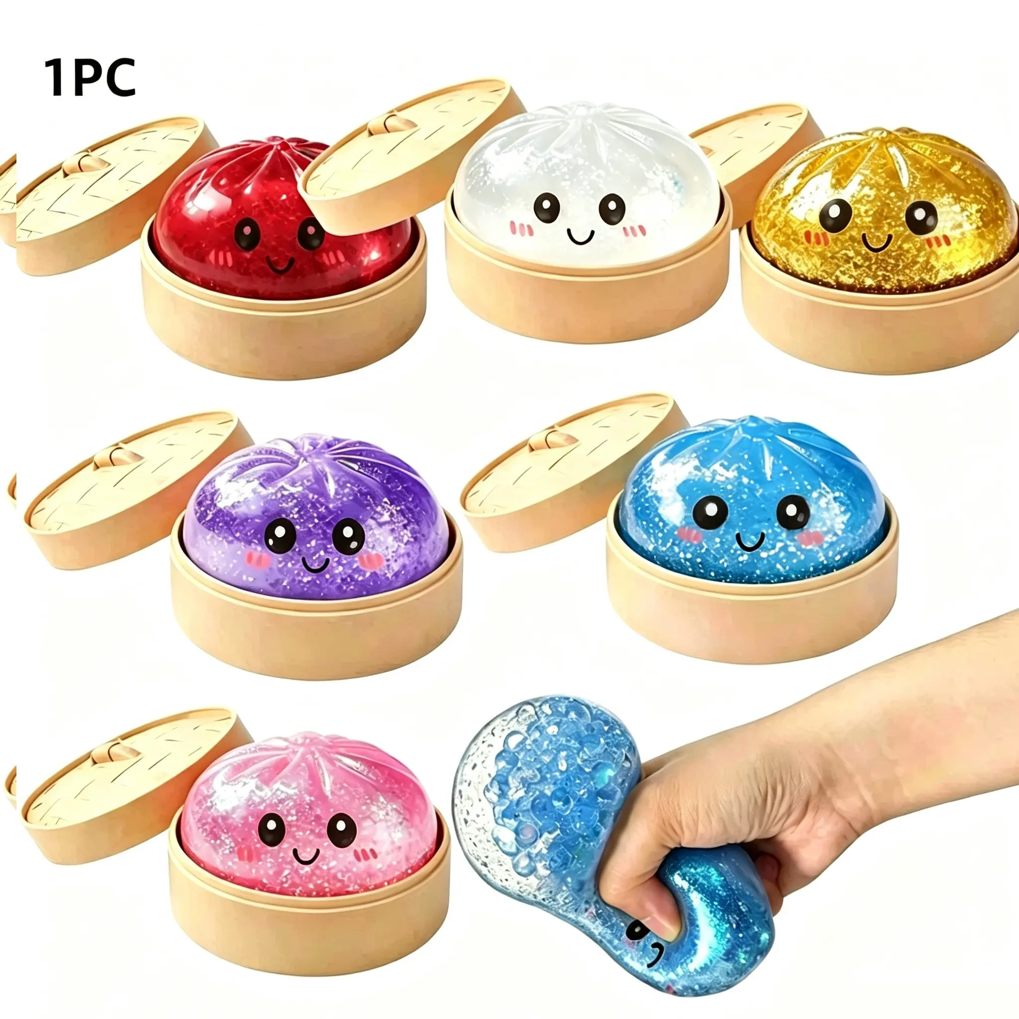 1pc Stress Relief Soft Dumpling Stress Balls, Sensory Toys, Squeezable Dough Balls, Soft Stress Relief Toys, Elastic Ball Toys, Squishy Steamed Bun