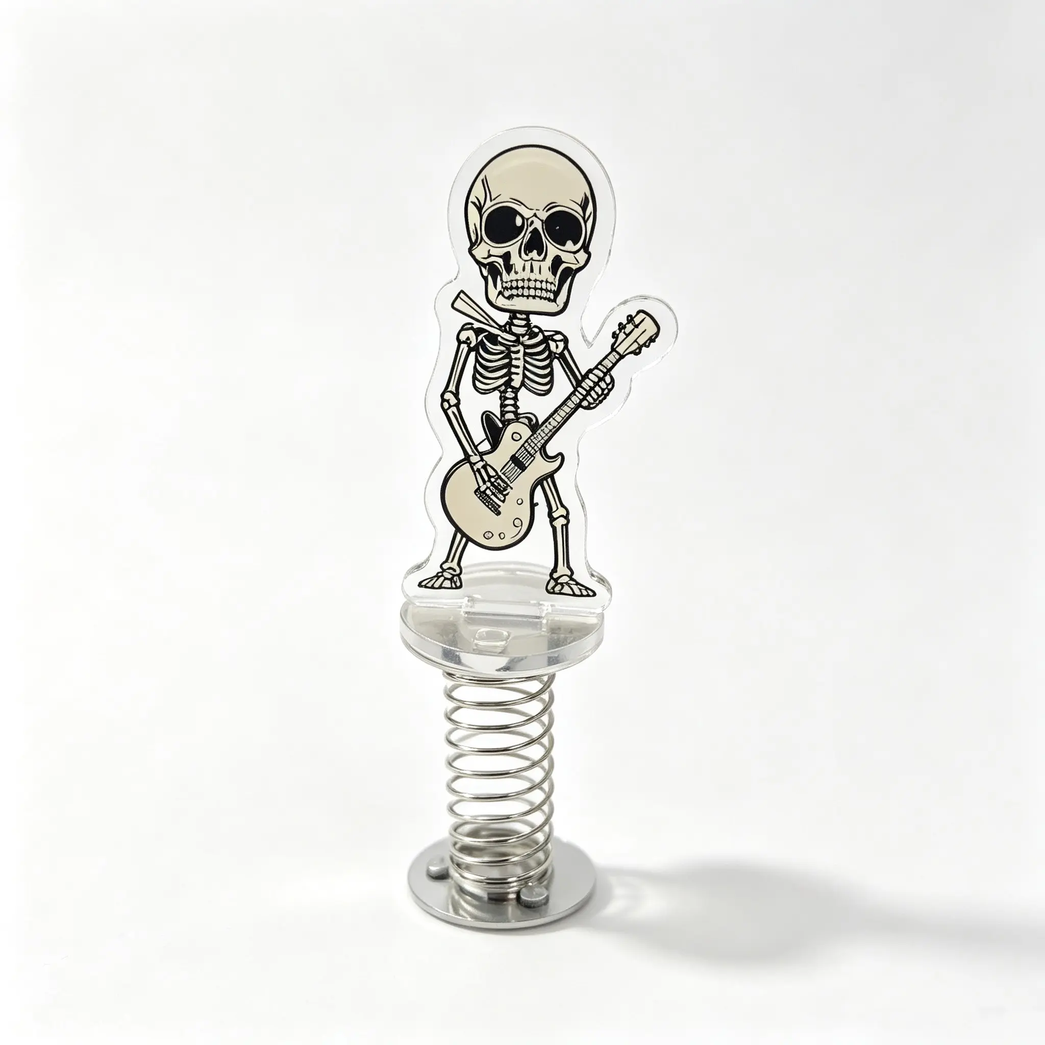2D Acrylic Car Dashboard Decor, Halloween Skull Wobble Design, Creative Skeleton Spring Ornament, Desktop Decoration, Fun Car Accessory
