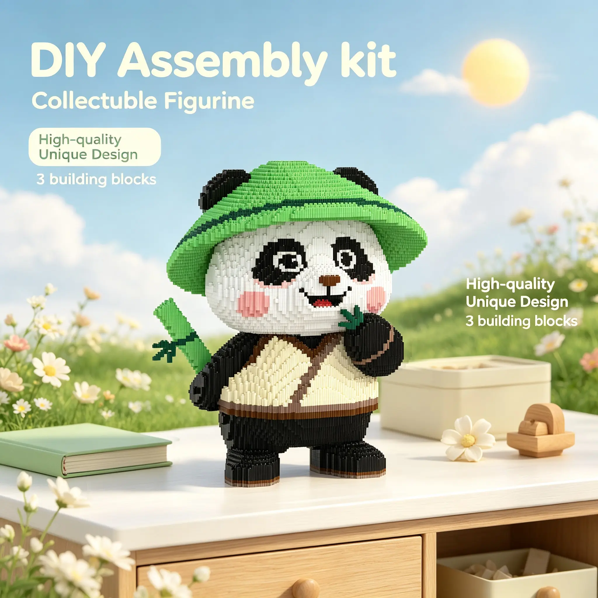 Panda 3D Puzzle Block Creative Decoration, Holiday Gift for Birthday/halloween/christmas, DIY Craft, Lightweight Statue, Collectible Ornament