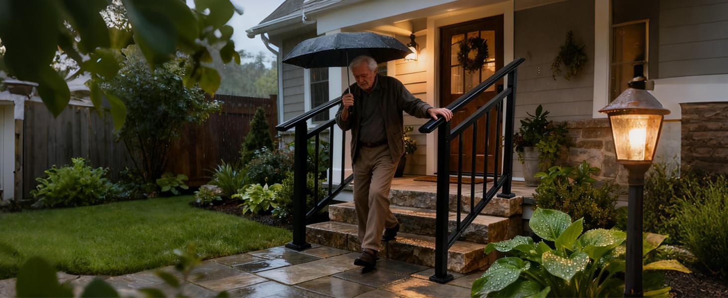 Hand Rails for Steps,Handrail & Indoor Railing Kit,Railings for Steps for Fence & Steps (1, Black-with Balusters, 2 Step) Hand Rails for Steps,Handrail & Indoor Railing Kit,Railings for Steps for Fence & Steps (1, Black-with Balusters, 2 Step)