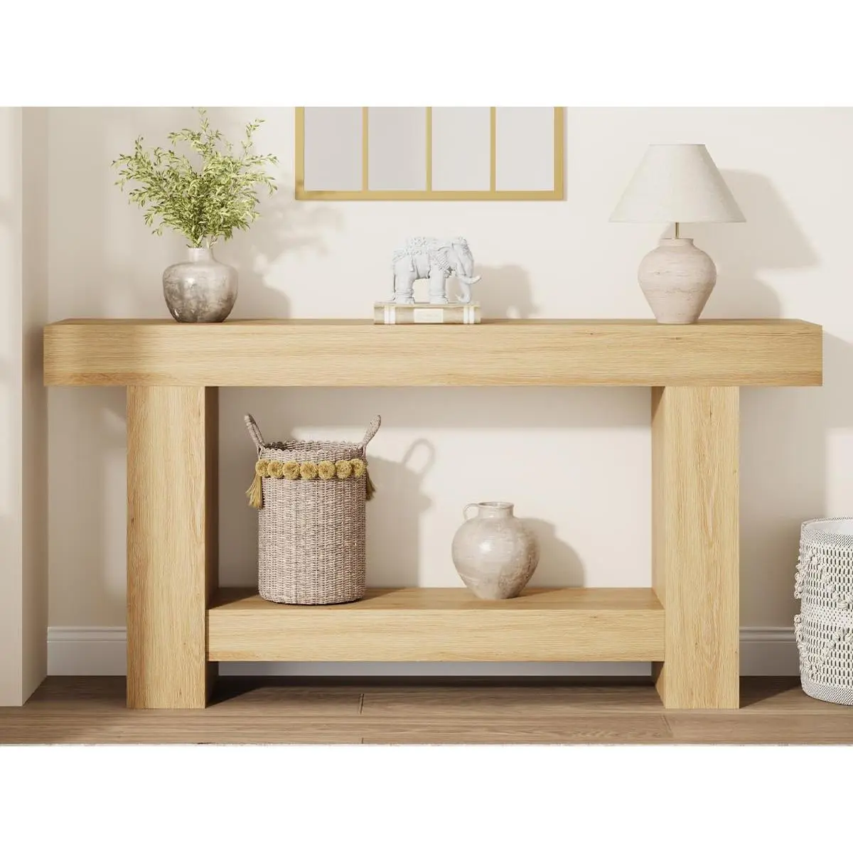 4-Drawer Low Wooden Dresser - 34.8" Tall Chest of Drawers with Concave-Convex Pattern, Unique Handles, 25mm Thick Waterproof Top, Smooth Glide, Wall Mount Kit for Bedroom, Living Room
