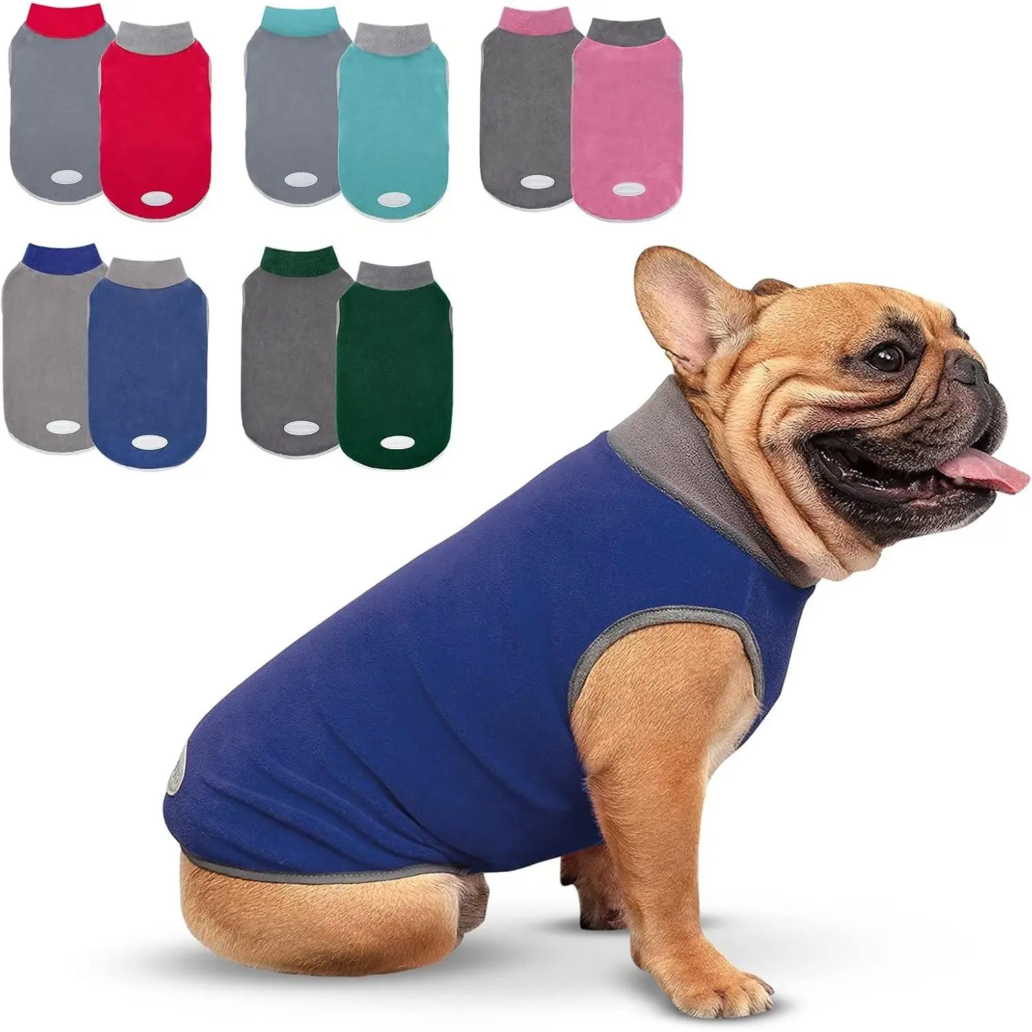 2 Pack Dog Sweater Soft Stretchy Fleece Vest with Reflective Stripe Pullover Sweatshirt Dog Jacket Lightweight Pet Clothes in Cold Weather Sweaters for Small Dogs, Navy & Grey M