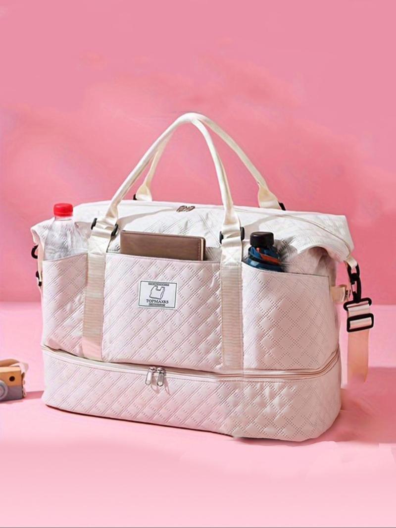 Letter Patched Design Large Capacity Durable Travel Bag, Lightweight Portable Folding Duffel Bag, Multi-function Dry & Wet Separation Bag for Travel, Traveling Bag