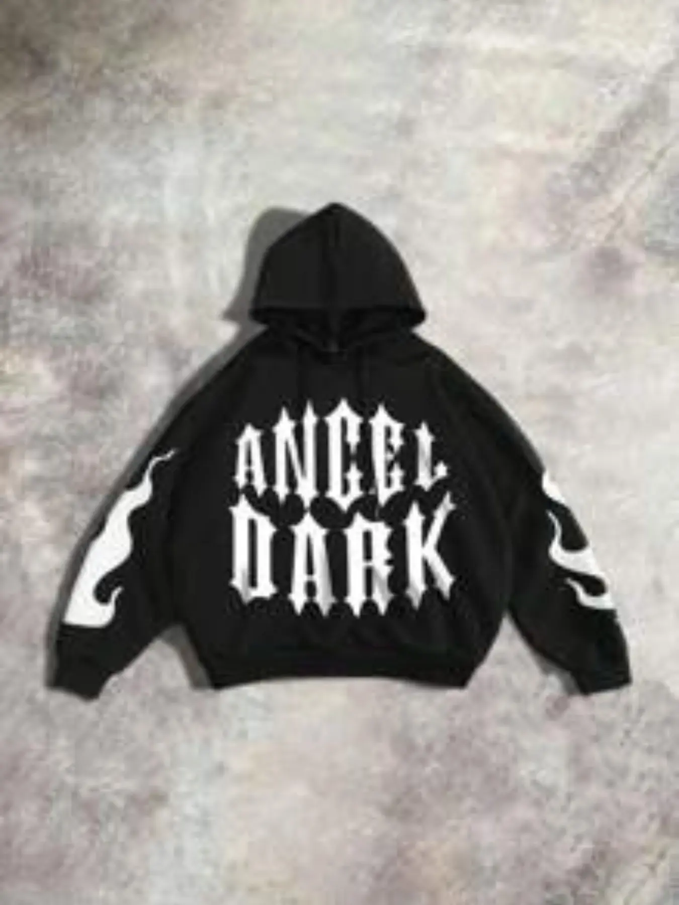 2026 Hot Selling Men Black Gothic Letter Flame Print Hoodie, Drawstring Long Sleeve Oversized Pullover, Casual Graphic Sweatshirt For Grunge Punk Hip Hop Street Daily Night Out Outfits