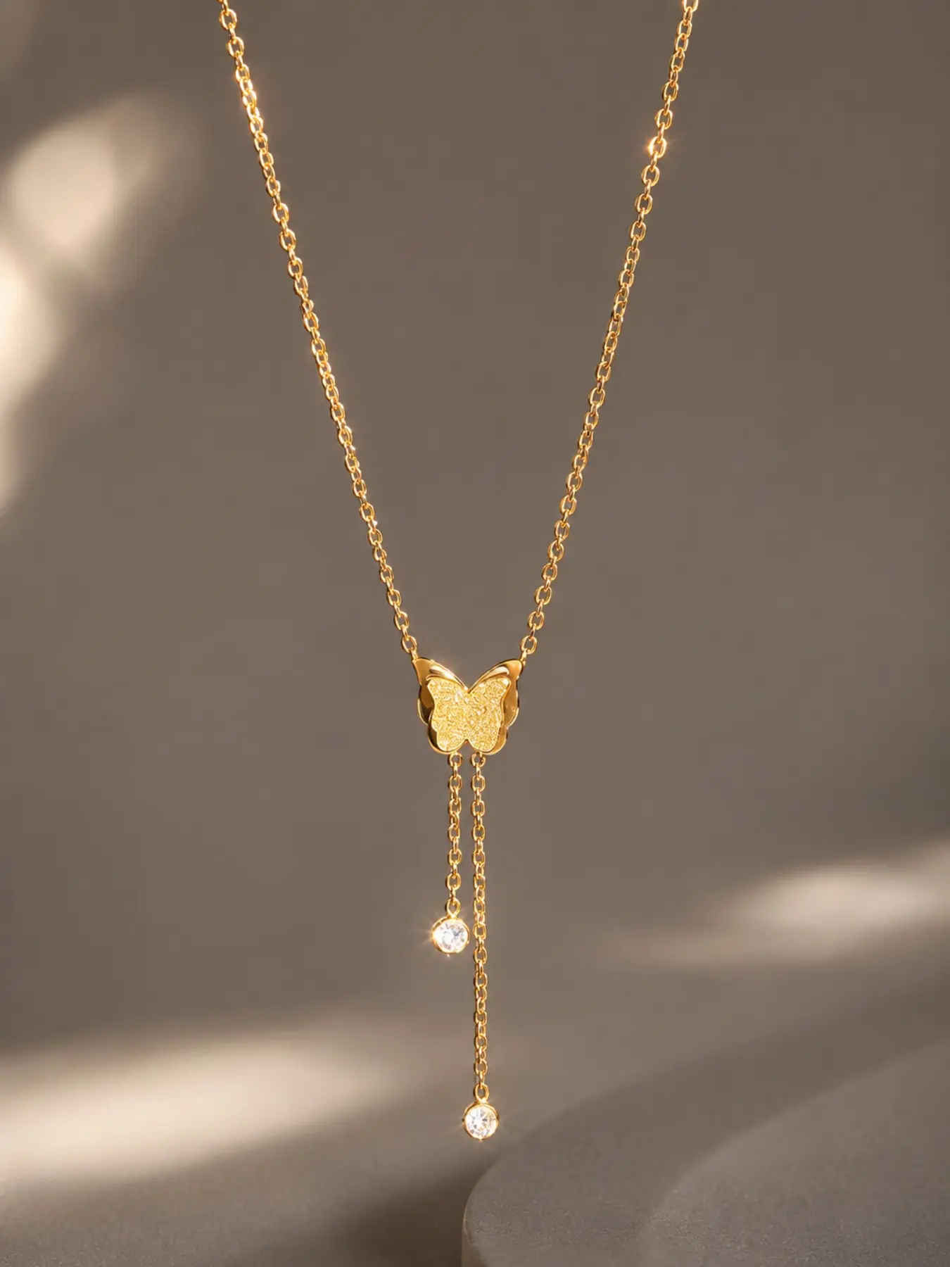 Butterfly Lariat Necklace for Women, Waterproof Hypoallergenic Adjustable Y-Drop with Crystal Charms, Dainty Everyday Jewelry Gift, Waterproof Pendant Necklace