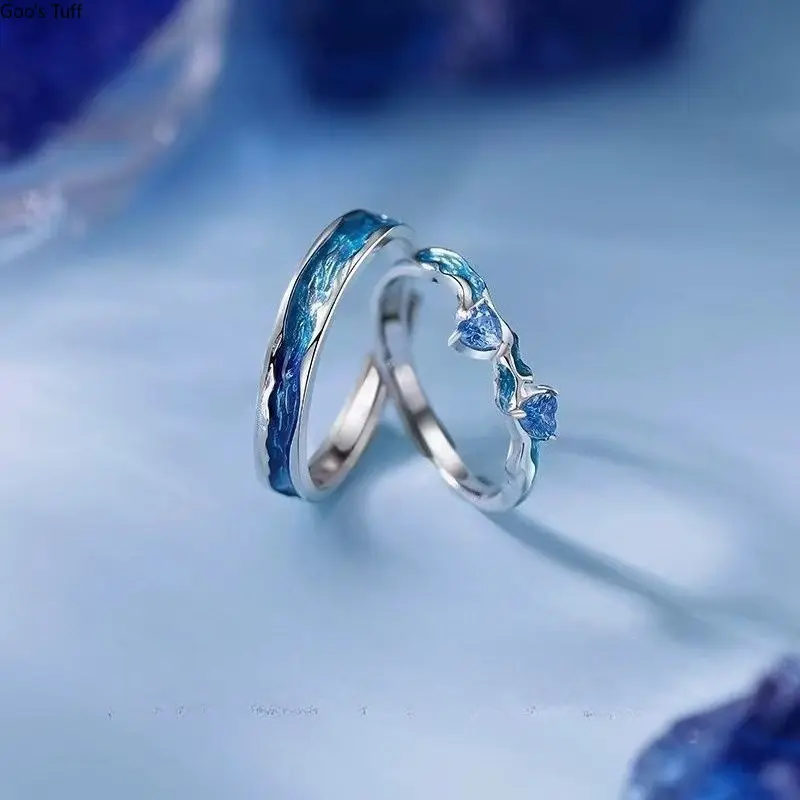 Ring Couple Rings Klein‑Blue Tone Niche‑Designed Unisex Matching Couple Ring Vibrant‑Colored Finger Jewelry for Daily Wear Date Night Anniversary Occasions