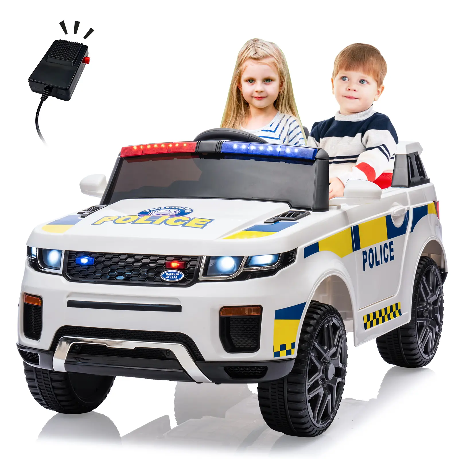 GAOMON 12V Kids Electric Police Ride-On SUV, Battery Powered Toy Vehicle with Batteries, 2.4G Parent Remote, Spring Suspension, LED Lights, Megaphone Sound, Music, Safe Gift for Boys/Girls Ages 3-8