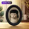 Vintage Funny Curly Hair Cat Photo Oval Picture Frame, Fun Anthropomorphic Cat Portrait Art, Healing Desktop Ornament, Unique Home Wall Decor, Photo Decorations #GLOBAL PICKS