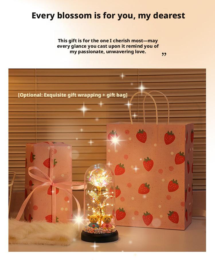 A Thoughtful Gift Everlasting Flowers A Creative Gold-Leaf Artificial  Bouquet With A Medium-Sized Lampshade, Warm Light Gift Box, A Luminous Acrylic Night Light For Bedroom , A Keepsake, Holiday Gift, Mother'S Day Gift Eternal Glass Roses Sympathy Great