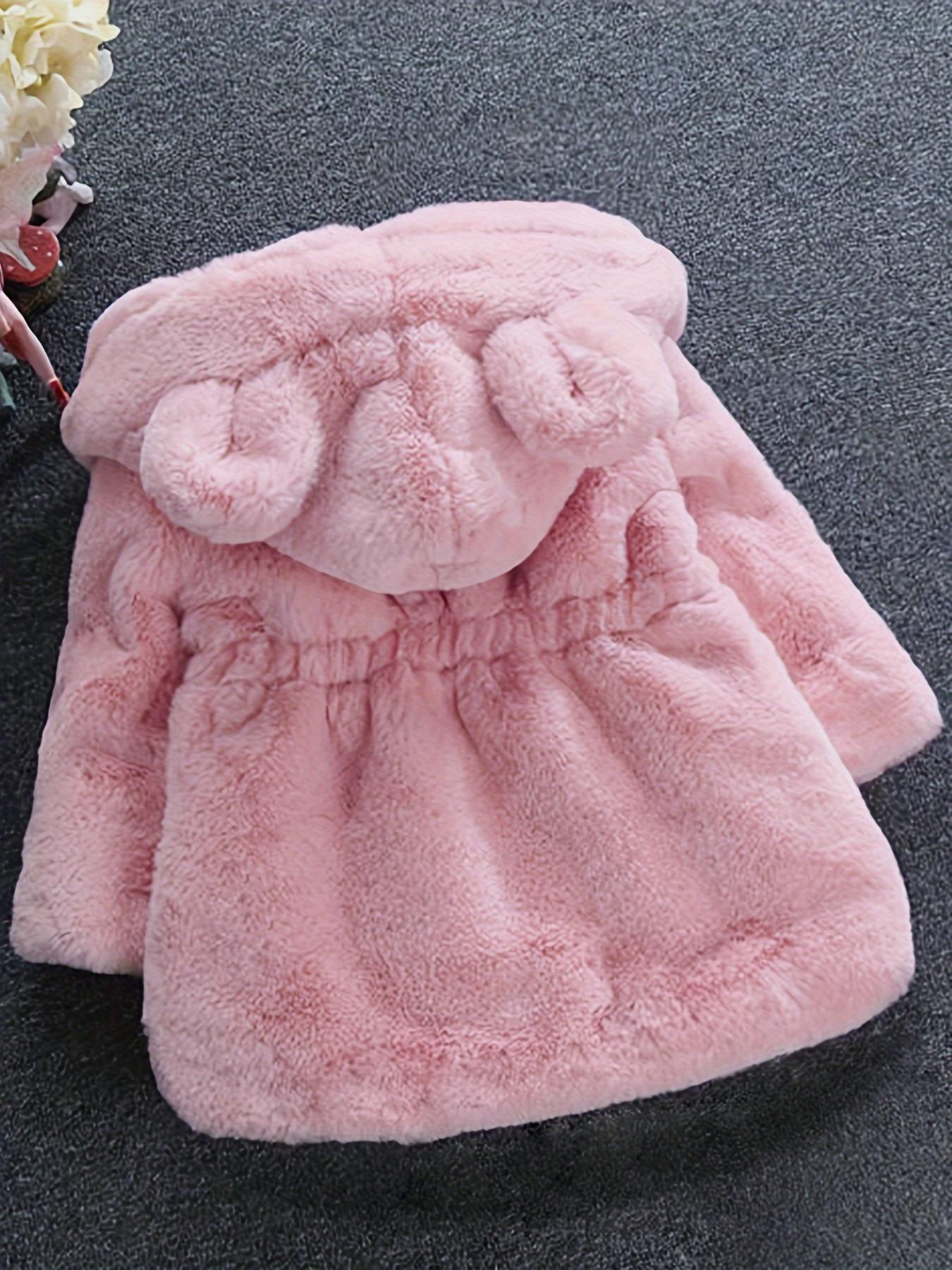 Girls' Soft and Cute Plush Hooded Jacket Thick Fleece Open Front Warm Winter Autumn Clothing Outdoor Wear Pink