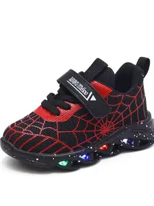 Boys' Cartoon LED Spider-Man Sports Shoes, Soft Sole Mesh Baby Running Shoes, Breathable Spring Autumn New Arrival