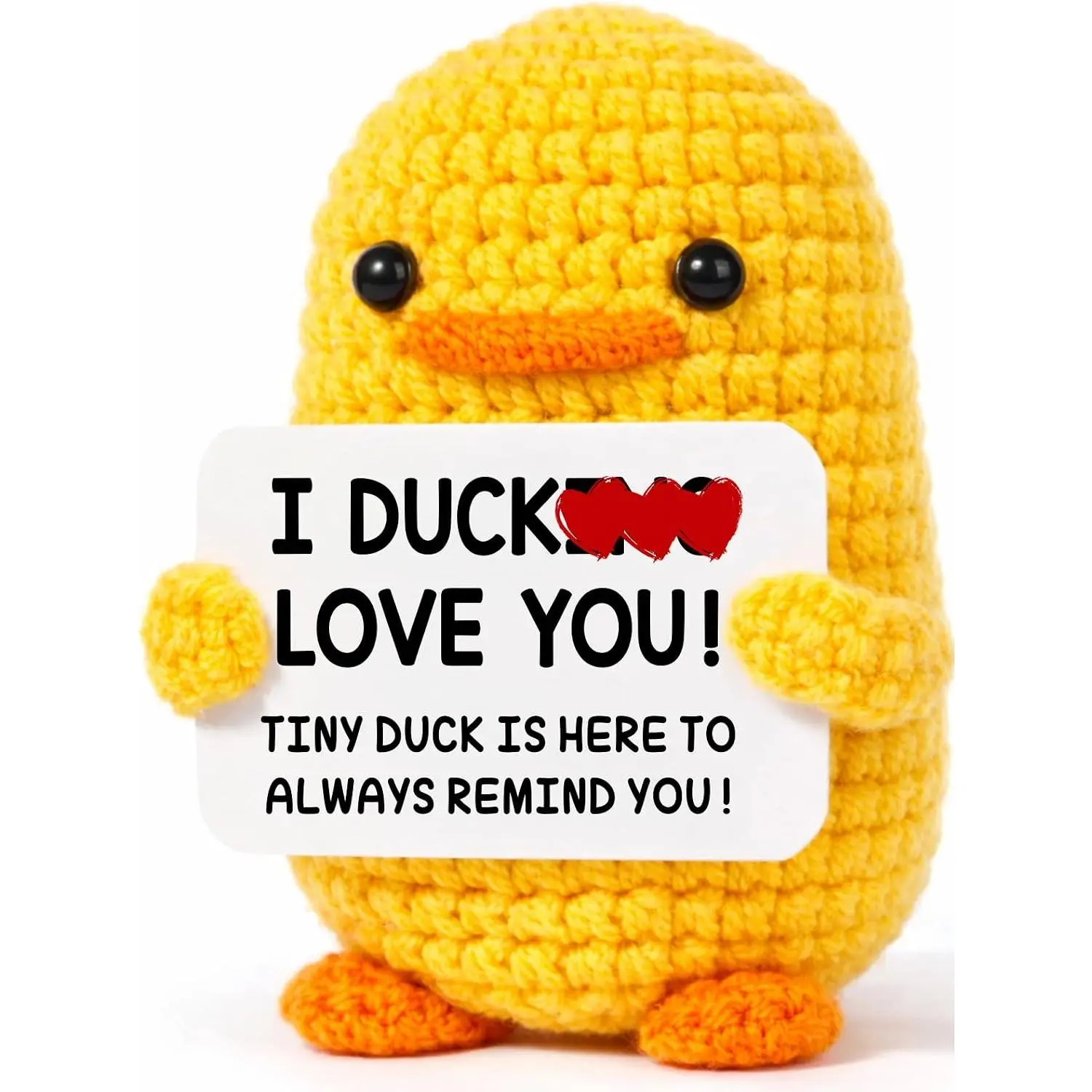Cute Handmade Yarn Crochet Duck with Positive Message Card - Unisex Home Organizer Storage Bin, Ideal Gift for Couple Anniversary, Birthday (Home Supplies)