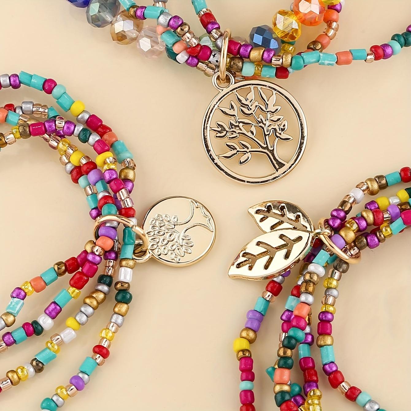3pcs/set Bracelets for Women Handmade Multicolor Beaded Layered Charm Bracelet Set, Tree of Life Bohemian Wrap Stackable Bracelets, Stackable Boho Jewelry for Women, Summer Beach Accessory Gift  Vacation Daily Wear