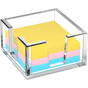 Clear Acrylic 3''x3'' Sticky Note Holder Dispenser, Self-Stick Note Pad Desk Organizer Without Pads for School Office Home