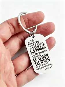 1pc Spanish Bible Joshua 1:9 Verse Stainless Steel Dog Tag Keychain, Inspirational Religious Gift For Spanish-Speaking Christians