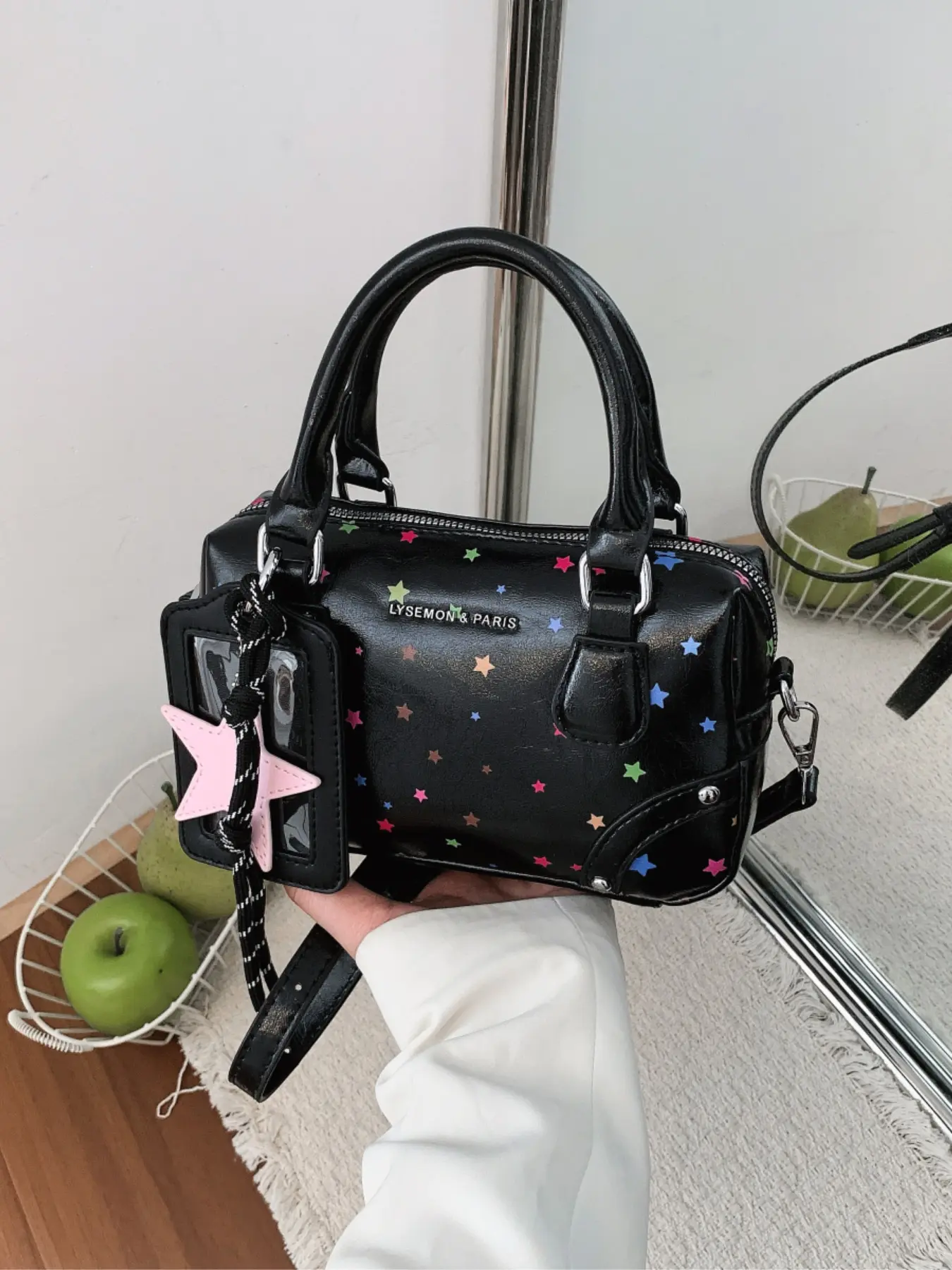 Fashionable cute star-printed mini handbag, detachable crossbody strap with star pendant, women's stylish crossbody purses dating and daily outing shoulder bag