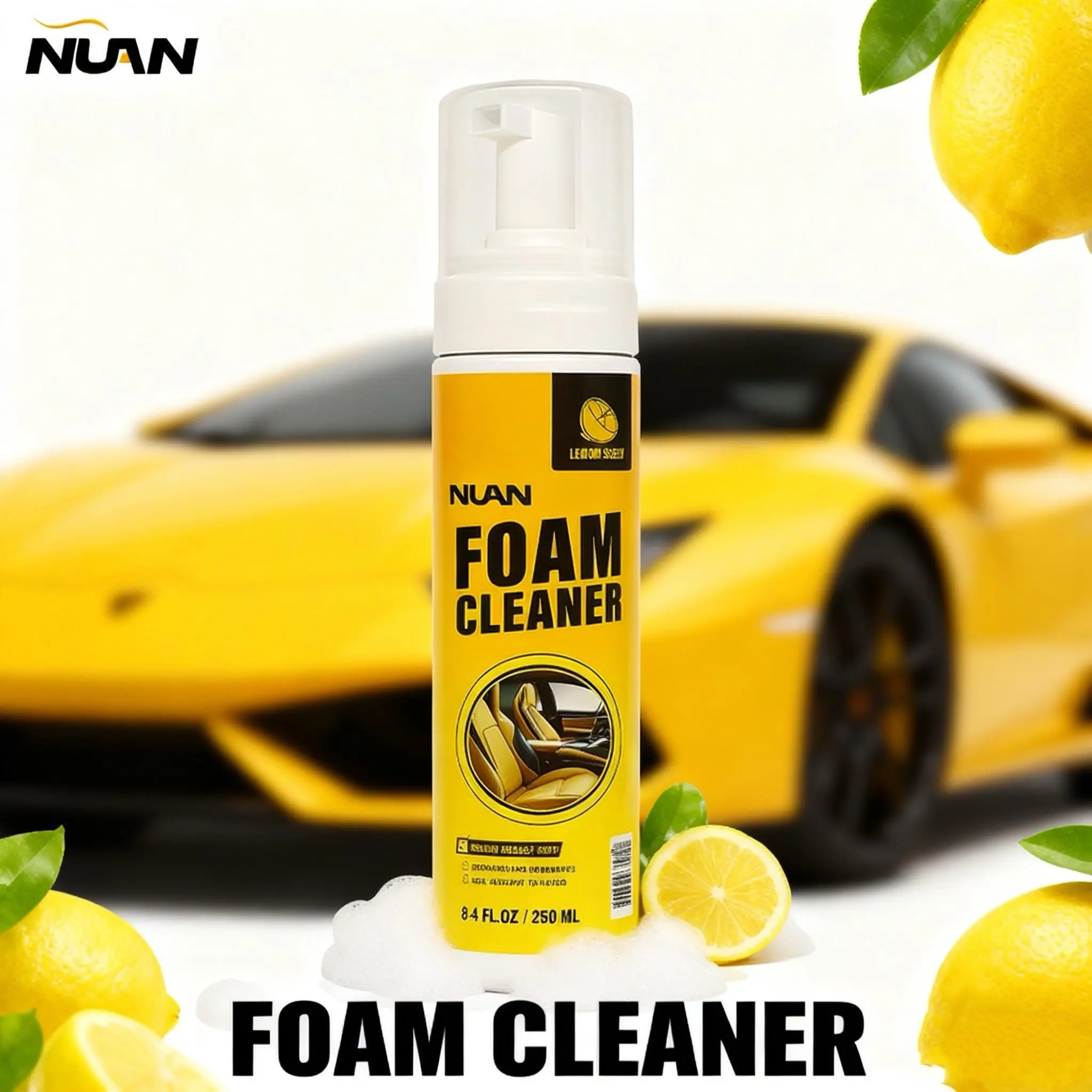 NUAN Multi-Use Liquid Foam Cleaner Spray - Automotive Car Interior Care Accessory for Leather, Plastic & Headliner Surface Care