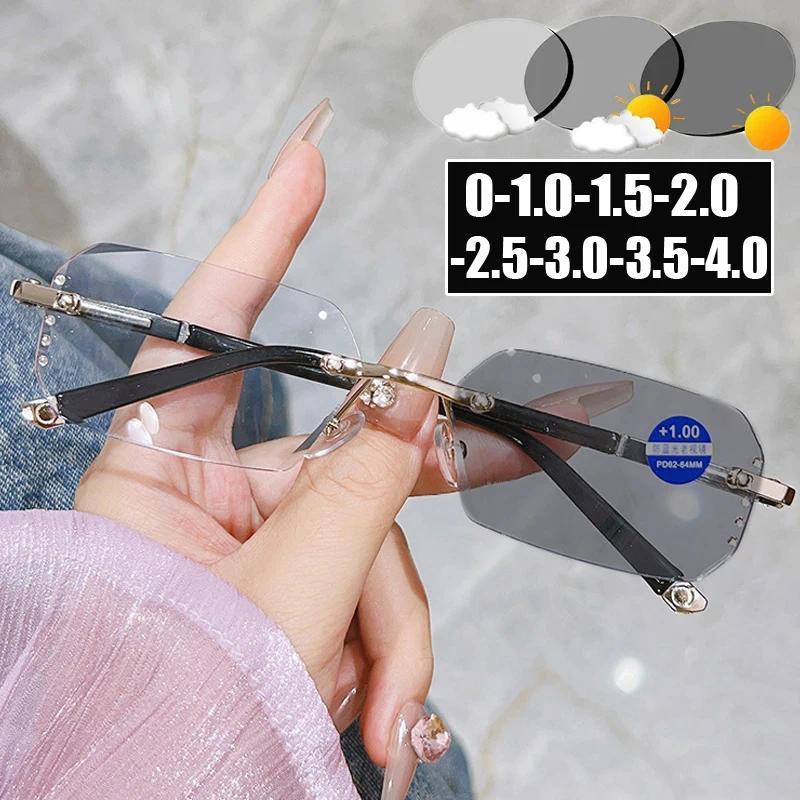 Women Men's Photochromic Myopia Glasses Fashion Trend Anti Blue Light Near Sight Eyewear Outdoor Color Changing Minus Sunglasses