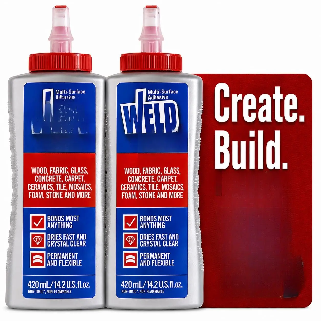 Synthetic Multi-Surface Heavy Duty Glue - Fast-Drying Adhesive for Tile, Ceramic, Pottery, Glass, Metal - 2-Packs for Mosaic, Crafts Repairs - 14.2oz (420ml) Each