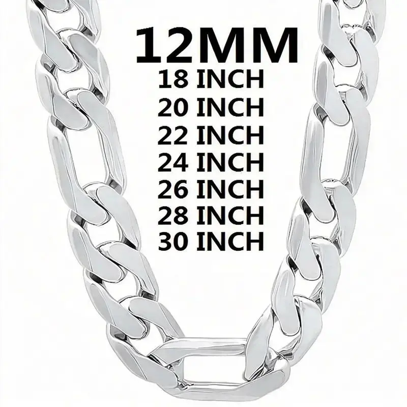 925 Sterling Silver Plated Figaro Chain Necklace, 6mm/8mm/10mm/12mm Width, 21.65-29.52in Length, Solid Lobster Clasp, Unisex Fashion Jewelry, Valentine's Gift trendy waterproof stainless steel chain necklace bling pro cuban chain necklace gold stone