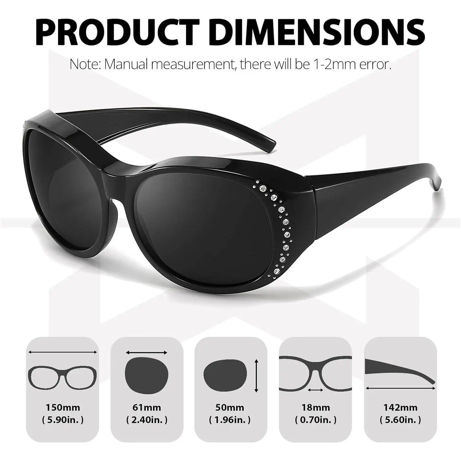 Good osierds Women's Polarized Fit Over Sunglasses with Rhinestones, Oversized UV400 Anti-Glare Shades for Prescription Glasses, Summer Driving Road Trip Wrap Around Bling Eyewear Beach Vacation